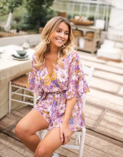 Combinaisons-EASY-CLOTHES Combi-short Cybelle - lilas à fleursEasy Clothes Lilas à fleurs       