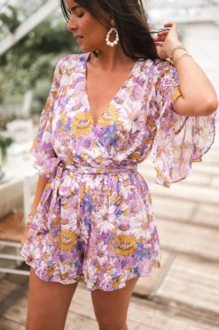 Combinaisons-EASY-CLOTHES Combi-short Cybelle - lilas à fleursEasy Clothes Lilas à fleurs