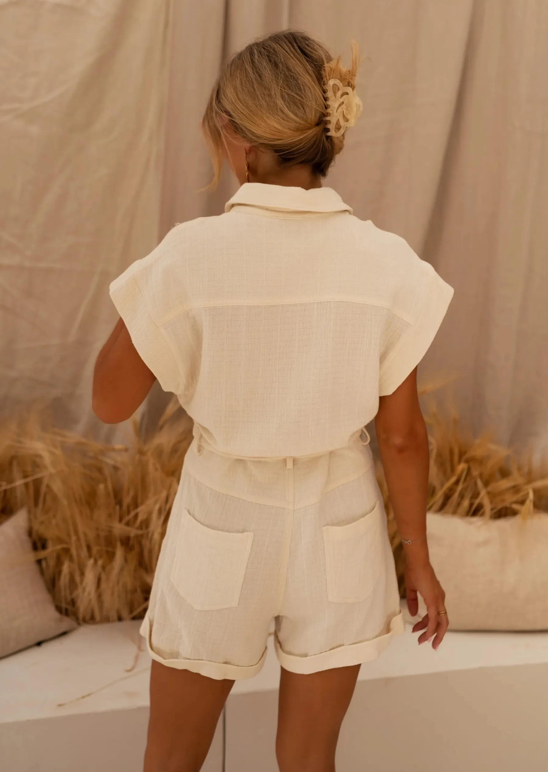 Combinaisons-EASY-CLOTHES Combi-short Enzo | Beige | Été 2023 | Vêtements FemmeEasy Clothes Beige
