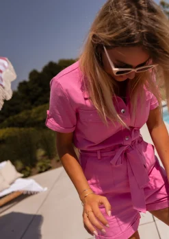 Combinaisons-EASY-CLOTHES Combi-short Selene rose | Combi-short en jeans | Prêt-à-porter en ligne | Easy Clothes Rose       