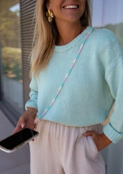 Accessoires Téléphone-EASY-CLOTHES Cordon de téléphone Jula en perles roses, vertes et blanches | Cordon multicolore | Prêt-à-porter en ligne | Easy Clothes En perles roses, vertes et blanches