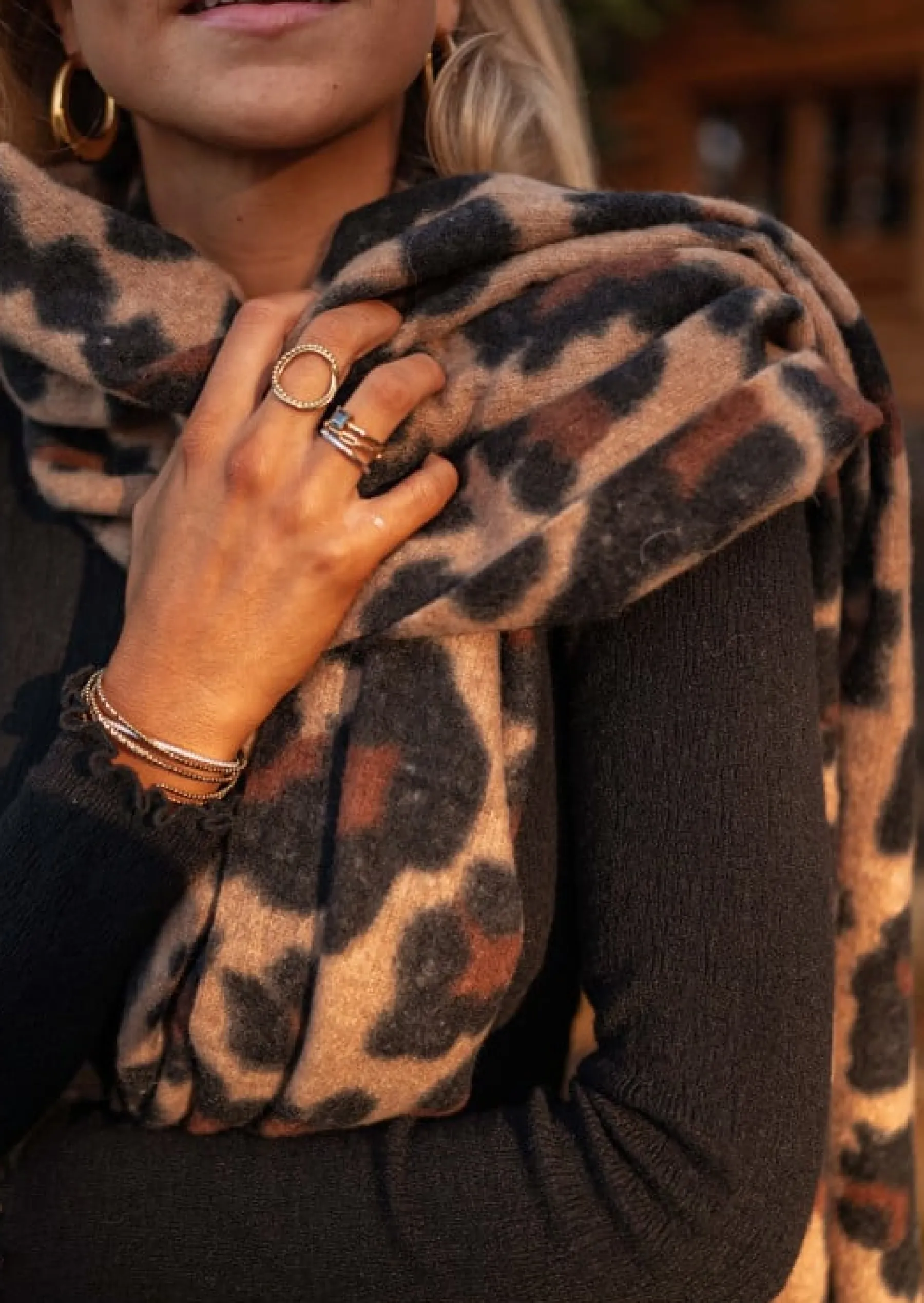 Echarpes & Foulards-EASY-CLOTHES Echarpe Malika - Leopard Camel - Avec FrangesEasy Clothes Camel en léopard