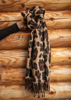 Echarpes & Foulards-EASY-CLOTHES Echarpe Malika - Leopard Camel - Avec FrangesEasy Clothes Camel en léopard