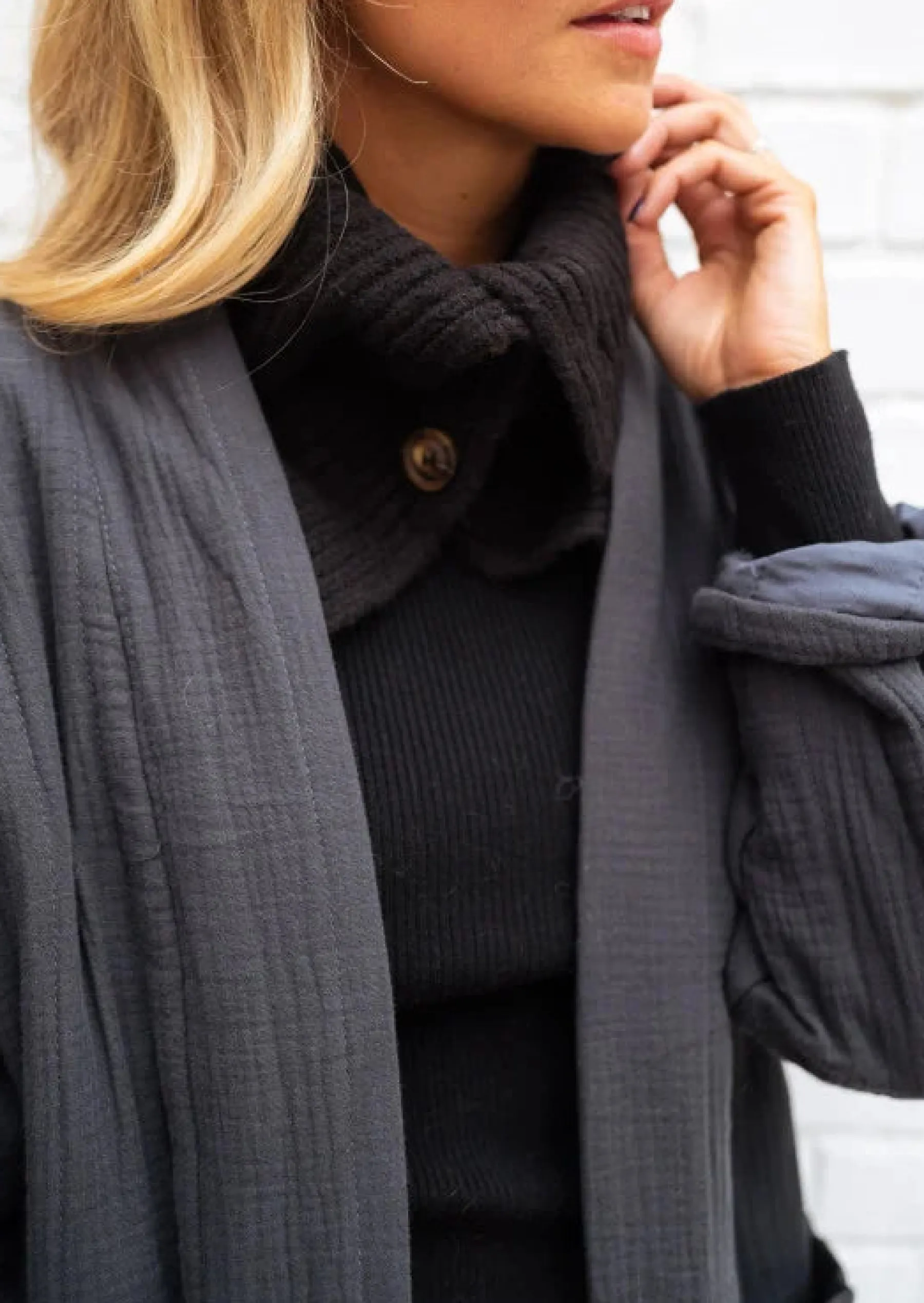 Echarpes & Foulards-EASY-CLOTHES Echarpe Oxford - Noire - Col Montant - DouceEasy Clothes Noire