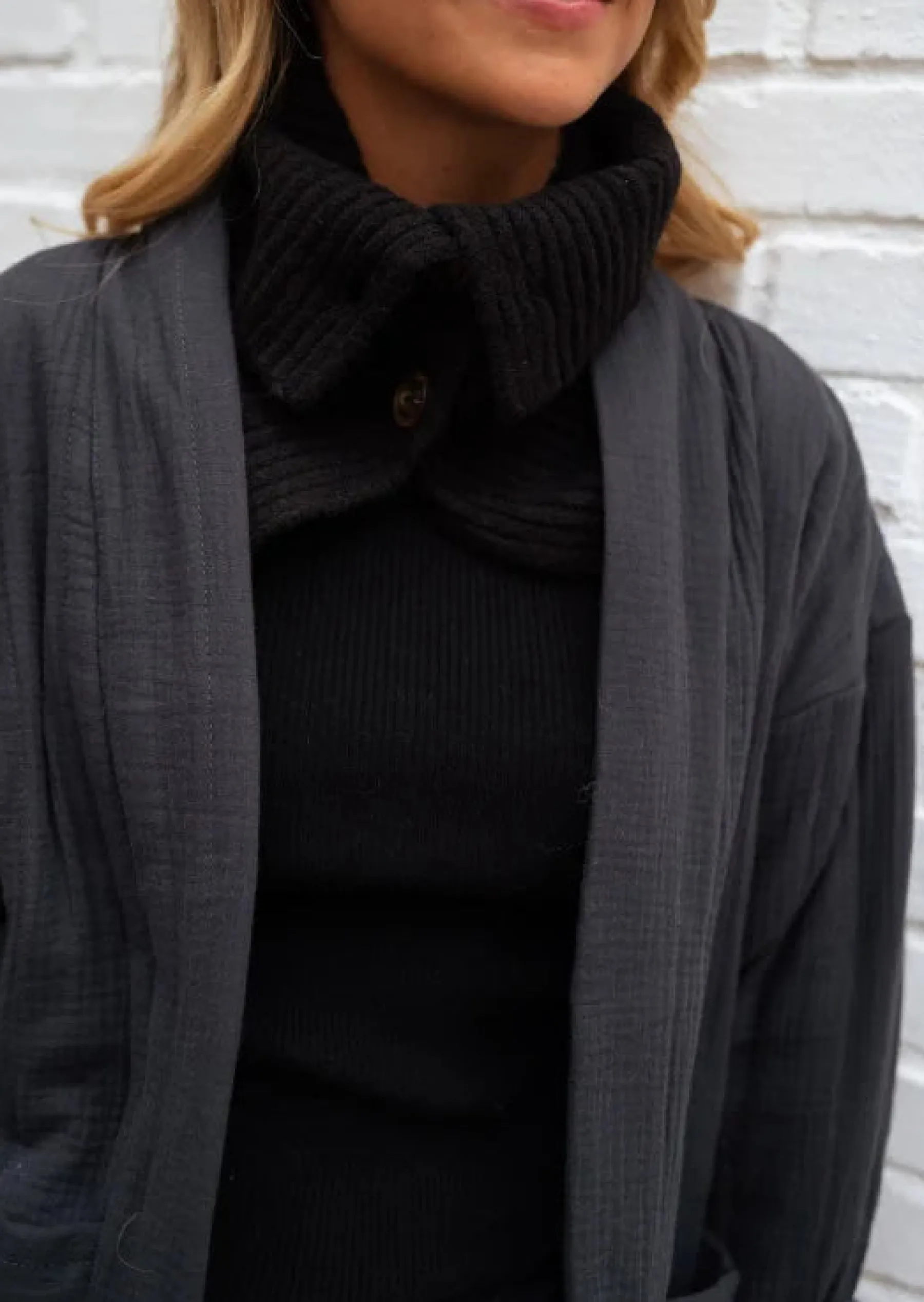 Echarpes & Foulards-EASY-CLOTHES Echarpe Oxford - Noire - Col Montant - DouceEasy Clothes Noire