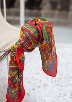 Accessoires Cheveux-EASY-CLOTHES Foulard Rouge - Strit - Carré Effet Soie - Motifs ColorésEasy Clothes Rouge