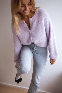 Pulls & Gilets-EASY-CLOTHES Gilet - Isa - À boutons brillantsEasy Clothes Lilas à boutons brillants