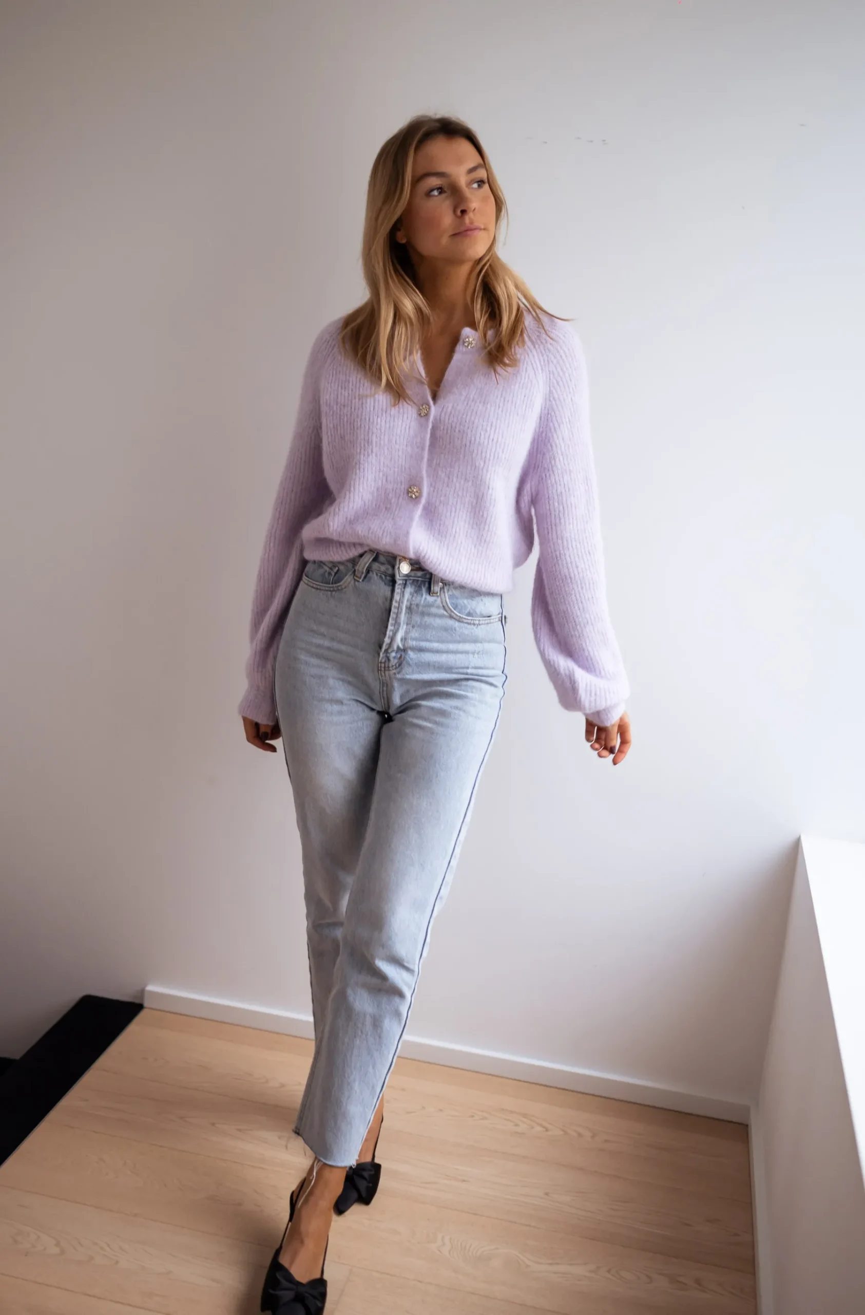 Pulls & Gilets-EASY-CLOTHES Gilet - Isa - À boutons brillantsEasy Clothes Lilas à boutons brillants