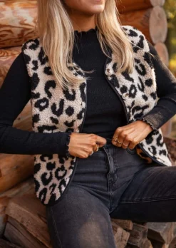 Pulls & Gilets-EASY-CLOTHES Gilet Abby - Motifs Leopard - Sans MancheEasy Clothes Léopard sans manche