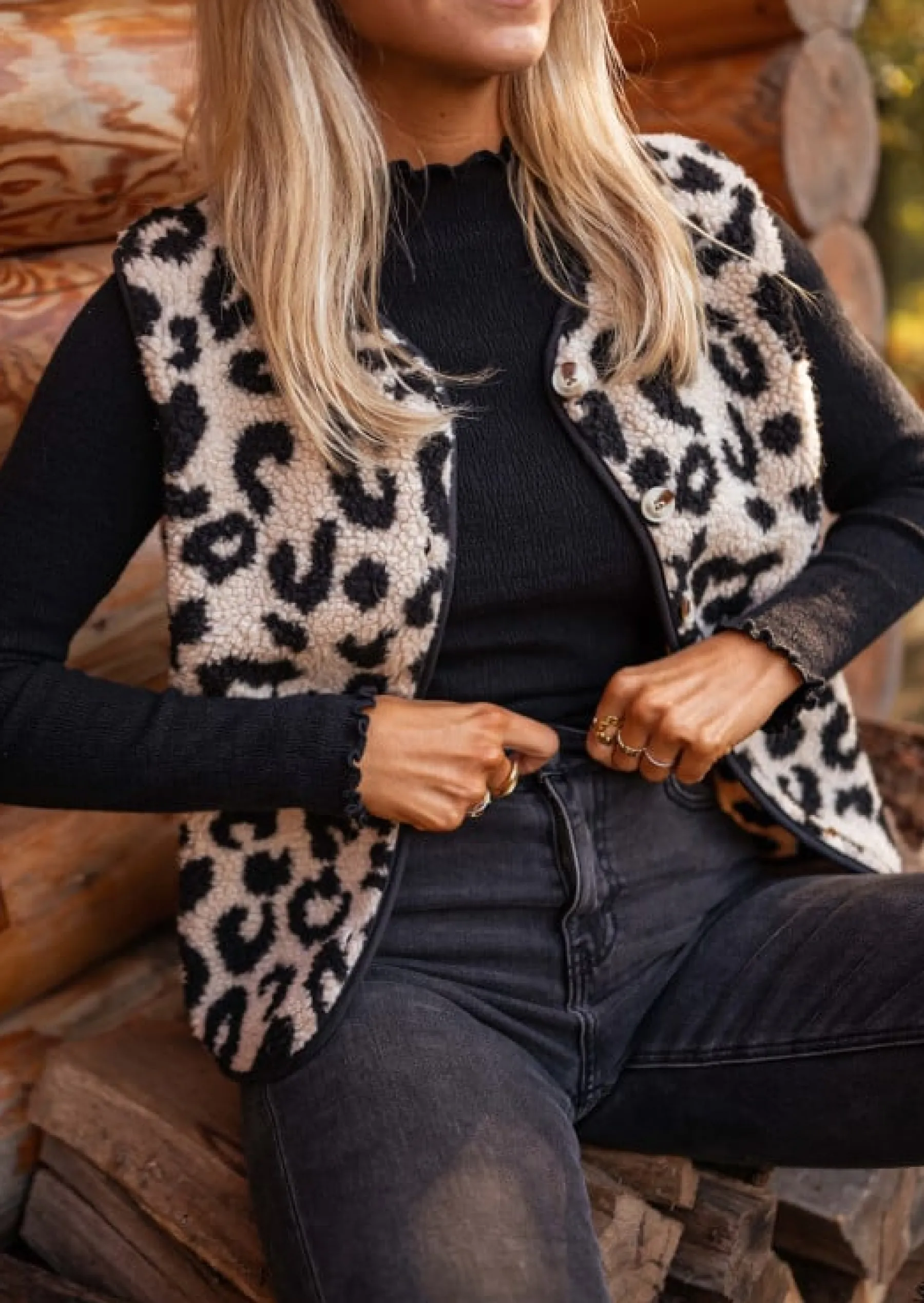 Pulls & Gilets-EASY-CLOTHES Gilet Abby - Motifs Leopard - Sans MancheEasy Clothes Léopard sans manche