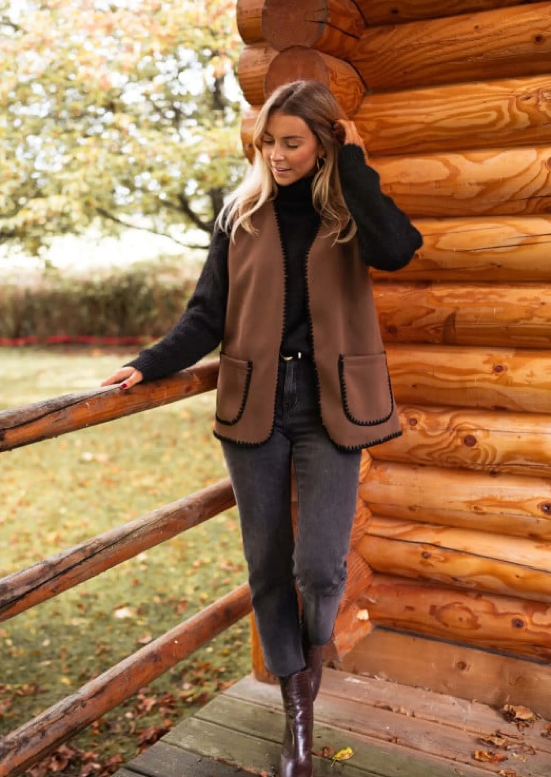 Pulls & Gilets-EASY-CLOTHES Gilet Adam - Made In Italy - Brun & NoirEasy Clothes Brun et noir