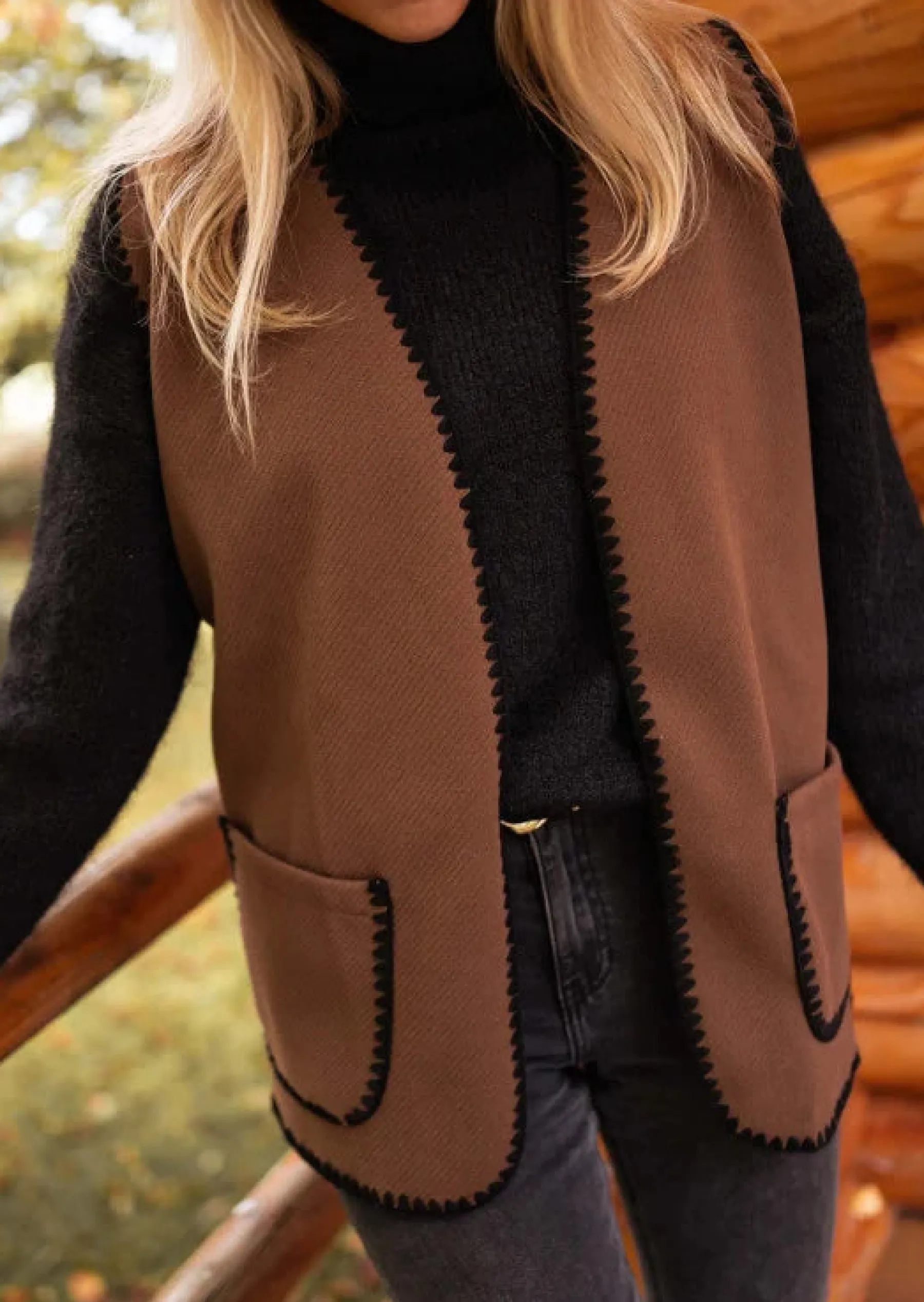 Pulls & Gilets-EASY-CLOTHES Gilet Adam - Made In Italy - Brun & NoirEasy Clothes Brun et noir