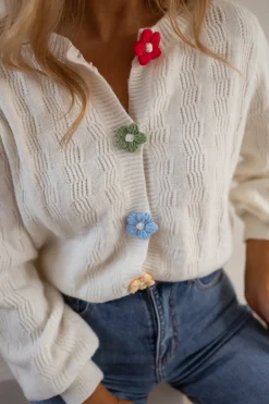 Pulls & Gilets-EASY-CLOTHES Gilet Alenzo - Écru - Boutons FleursEasy Clothes Écru à boutons fleurs       