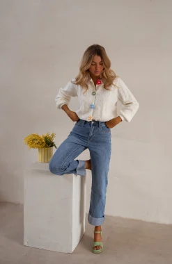 Pulls & Gilets-EASY-CLOTHES Gilet Alenzo - Écru - Boutons FleursEasy Clothes Écru à boutons fleurs       