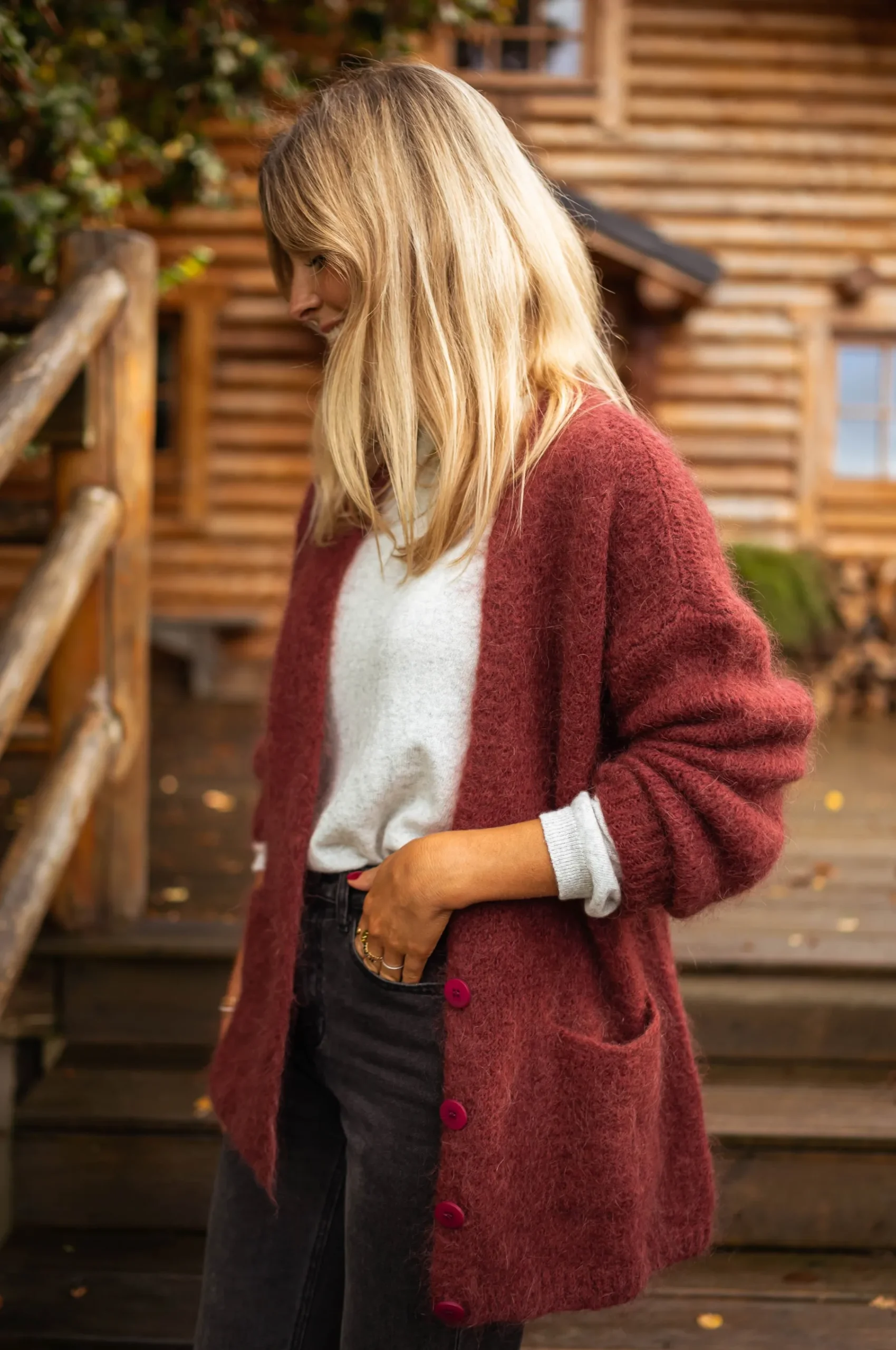 Pulls & Gilets-EASY-CLOTHES Gilet Bordeaux - Gabriel - Vêtements FemmeEasy Clothes Bordeaux