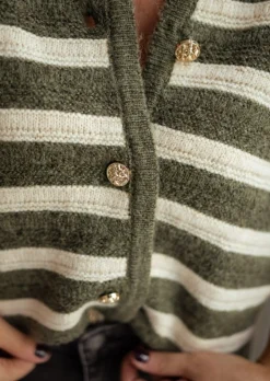 Pulls & Gilets-EASY-CLOTHES Gilet Bruce - Lignes Kakis & Beiges - Boutons Dorés DétachablesEasy Clothes Kaki       
