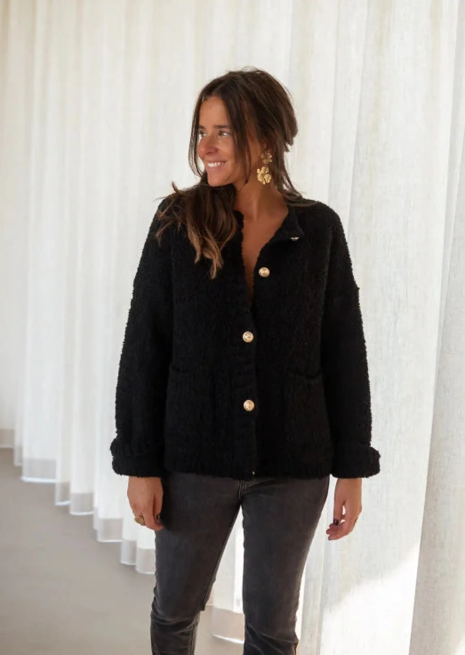 Pulls & Gilets-EASY-CLOTHES Gilet Charly Noir - Taille Unique - Loose - Made In ItalyEasy Clothes Noir