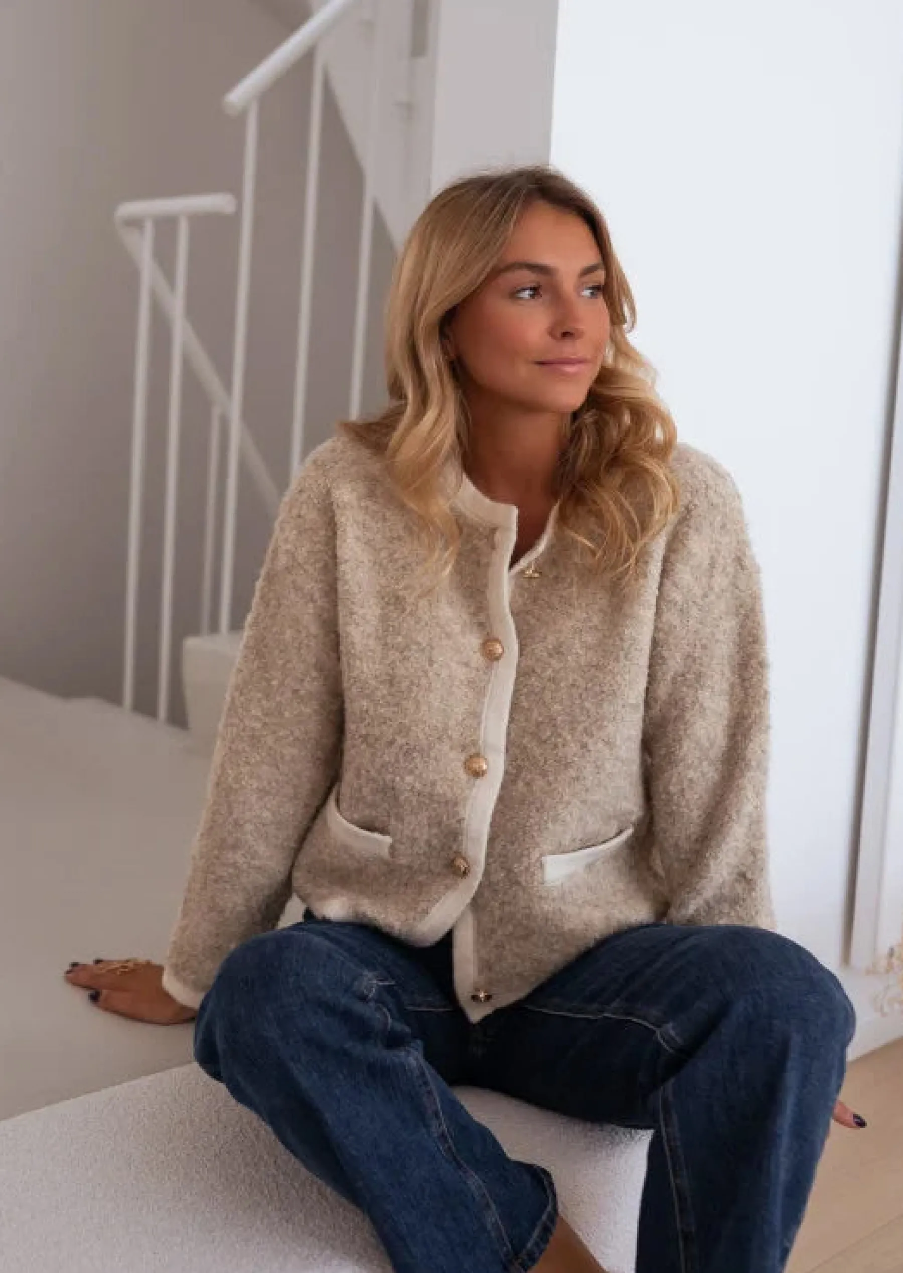 Pulls & Gilets-EASY-CLOTHES Gilet Chlo - Beige - Doux - Taille UniqueEasy Clothes Beige