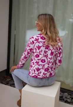 Pulls & Gilets-EASY-CLOTHES Gilet Daisy à fleurs - roseEasy Clothes Rose       
