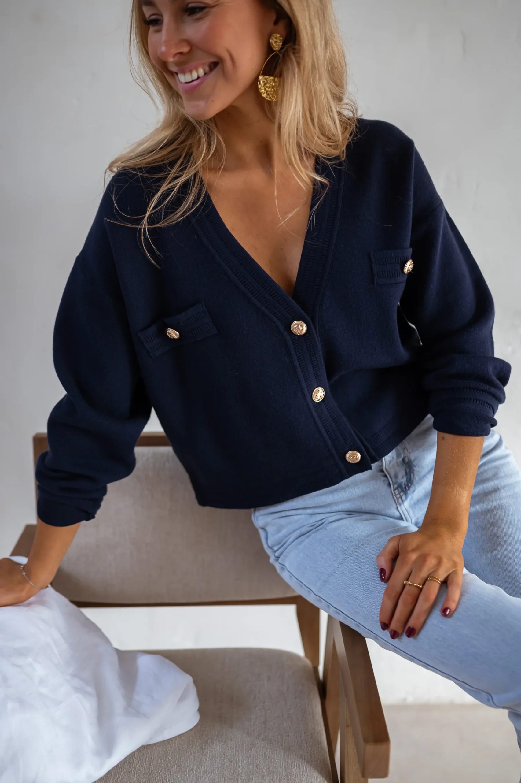 Pulls & Gilets-EASY-CLOTHES Gilet Dara - Bleu - Boutons DorésEasy Clothes Bleu
