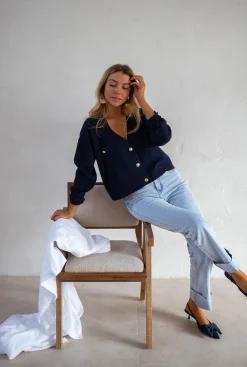 Pulls & Gilets-EASY-CLOTHES Gilet Dara - Bleu - Boutons DorésEasy Clothes Bleu       