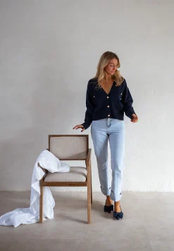 Pulls & Gilets-EASY-CLOTHES Gilet Dara - Bleu - Boutons DorésEasy Clothes Bleu