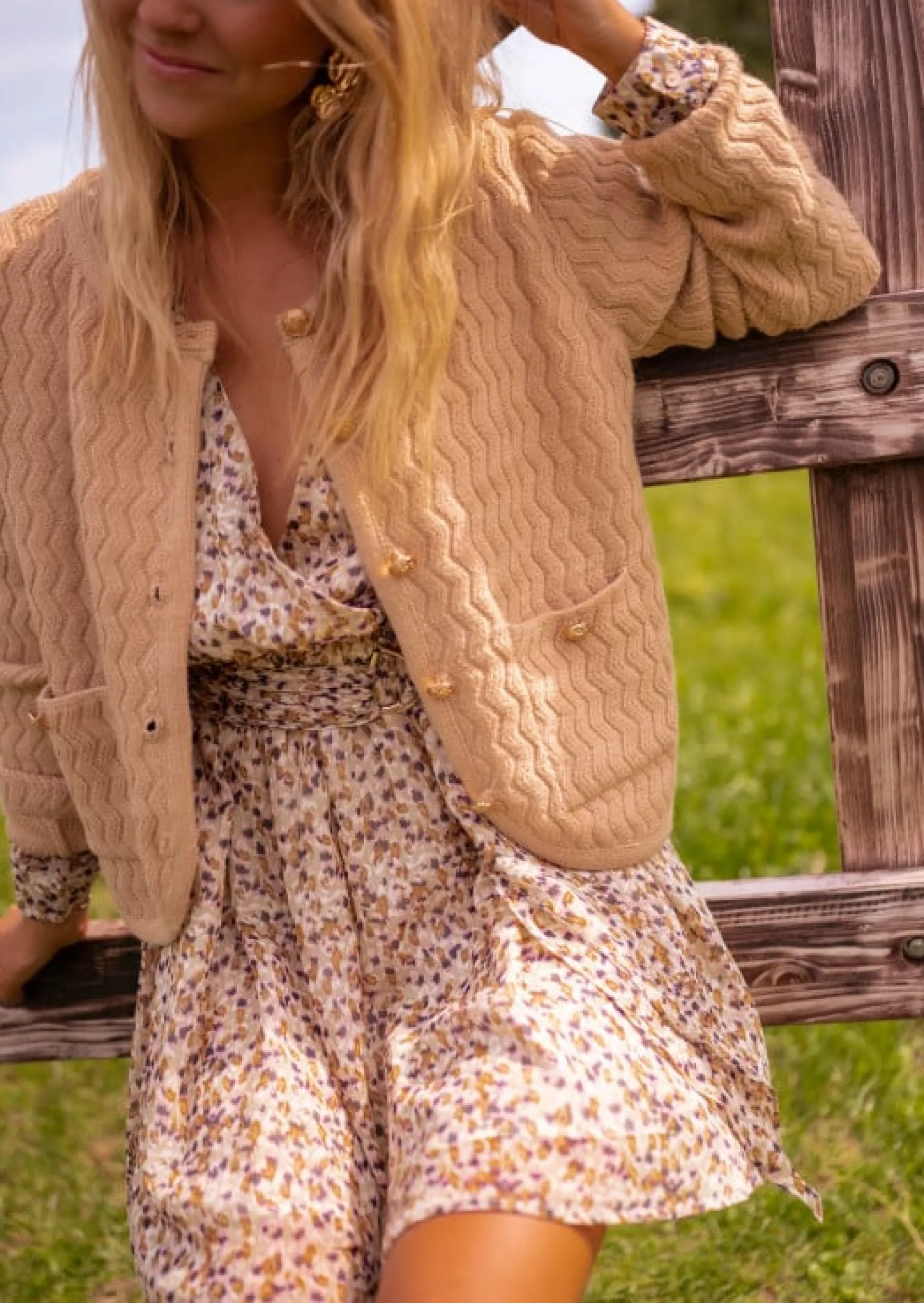 Pulls & Gilets-EASY-CLOTHES Gilet Elsa Camel - Longues Manches - Doux - Easy Clothes Camel