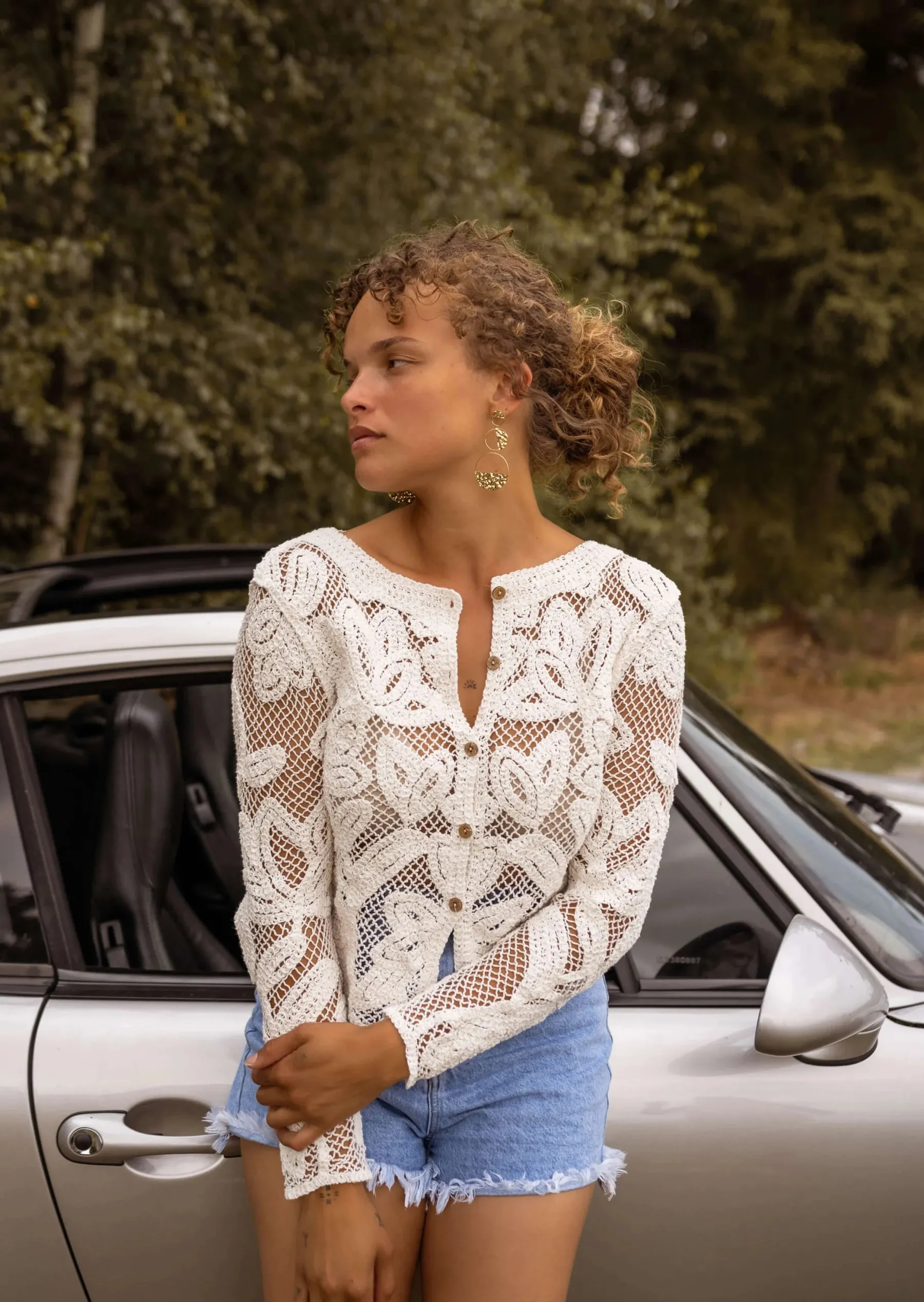 Pulls & Gilets-EASY-CLOTHES Gilet Helmo Écru - En Crochet - Vêtements TendancesEasy Clothes En crochet blanc
