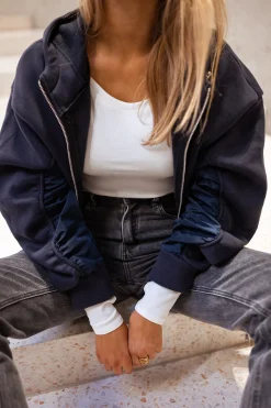 Pulls & Gilets-EASY-CLOTHES Gilet Marza - BleuEasy Clothes Bleu à capuche       