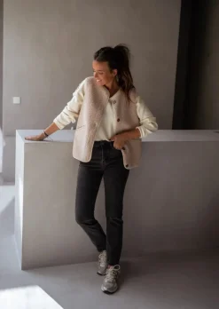 Pulls & Gilets-EASY-CLOTHES Gilet Pablo - Beige - Effet Moumoute - Sans MancheEasy Clothes Beige       