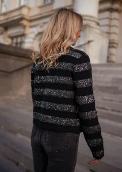 Pulls & Gilets-EASY-CLOTHES Gilet Pimpa Noir - Paillettes Argentées - Easy Clothes Noir       