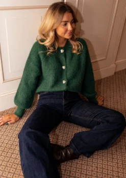 Pulls & Gilets-EASY-CLOTHES Gilet Rebecca - Vert - Col Rond - Vêtements FemmeEasy Clothes Vert       