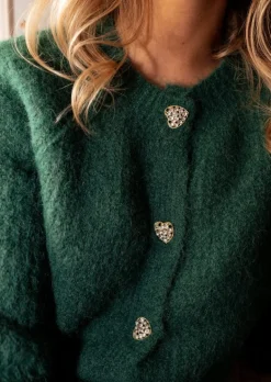 Pulls & Gilets-EASY-CLOTHES Gilet Rebecca - Vert - Col Rond - Vêtements FemmeEasy Clothes Vert