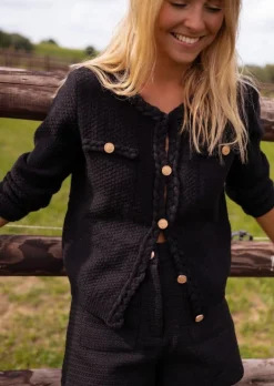 Pulls & Gilets-EASY-CLOTHES Gilet Sam Noir - Tressage - Boutons Dorés - Taille UniqueEasy Clothes Noir