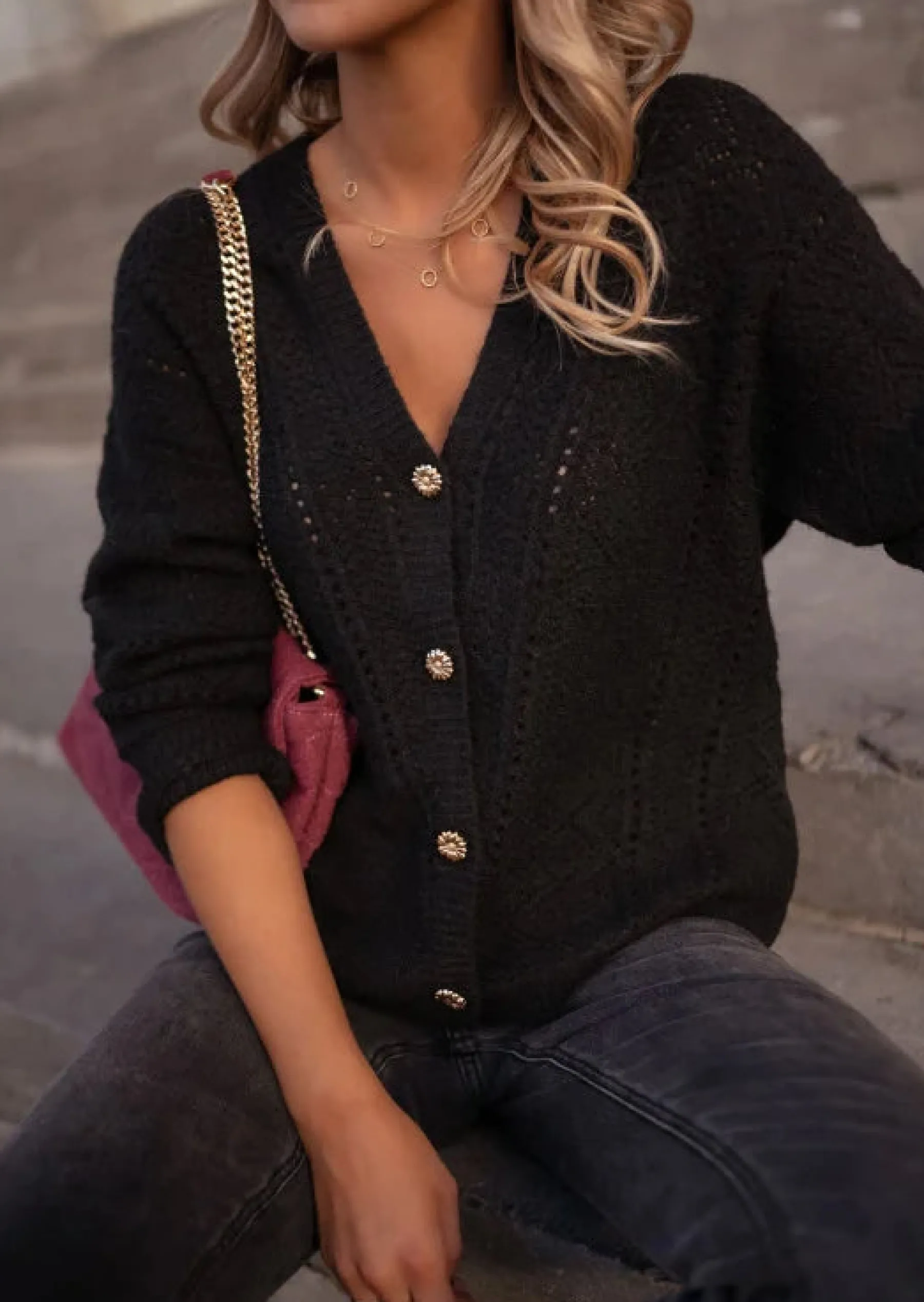 Pulls & Gilets-EASY-CLOTHES Gilet Xavier Noir - Doux - Col VEasy Clothes Noir