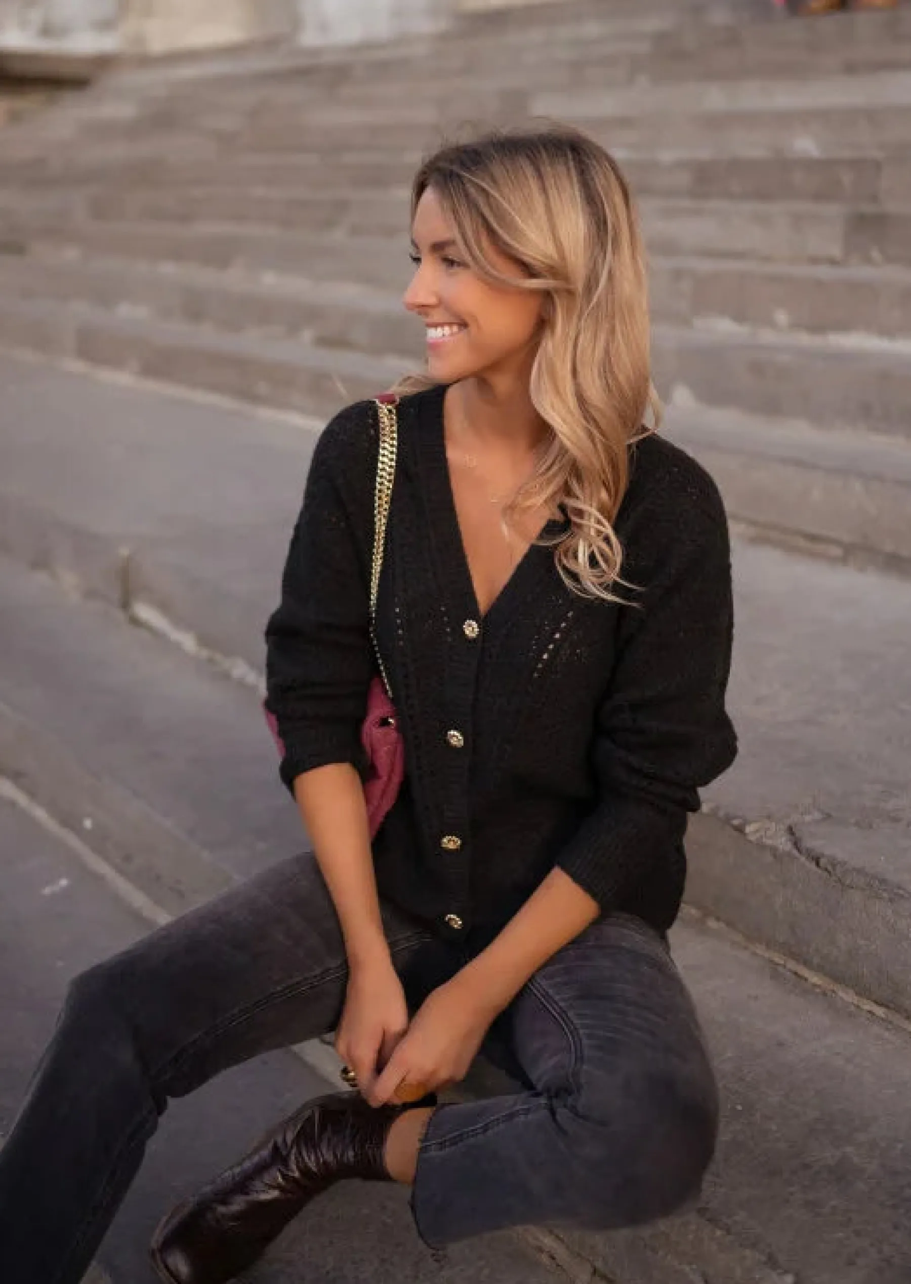 Pulls & Gilets-EASY-CLOTHES Gilet Xavier Noir - Doux - Col VEasy Clothes Noir