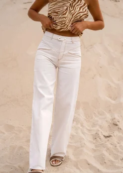 Jeans-EASY-CLOTHES Jeans Valentin Écru - Coutures Brunes - Vêtements FemmeEasy Clothes Écru