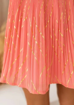 Jupes & Shorts-EASY-CLOTHES Jupe Daffy - Corail & Doré - Vêtements Fashion Femme 2023Easy Clothes Corail et doré