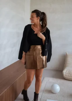 Jupes & Shorts-EASY-CLOTHES Jupe EGE - Bronze - Effet Vinyl - Création Easy Clothes Bronze