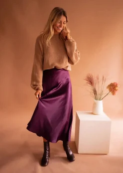 Jupes & Shorts-EASY-CLOTHES Jupe Longue Elenore - Prune - Effet SoieEasy Clothes Prune