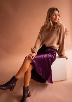 Jupes & Shorts-EASY-CLOTHES Jupe Longue Elenore - Prune - Effet SoieEasy Clothes Prune       
