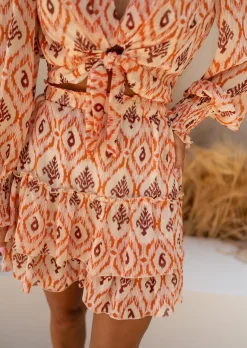 Jupes & Shorts-EASY-CLOTHES Jupe Lush à Motifs | Orange & Brune | Vêtements Femme | Easy Clothes Orange et brune à motifs       