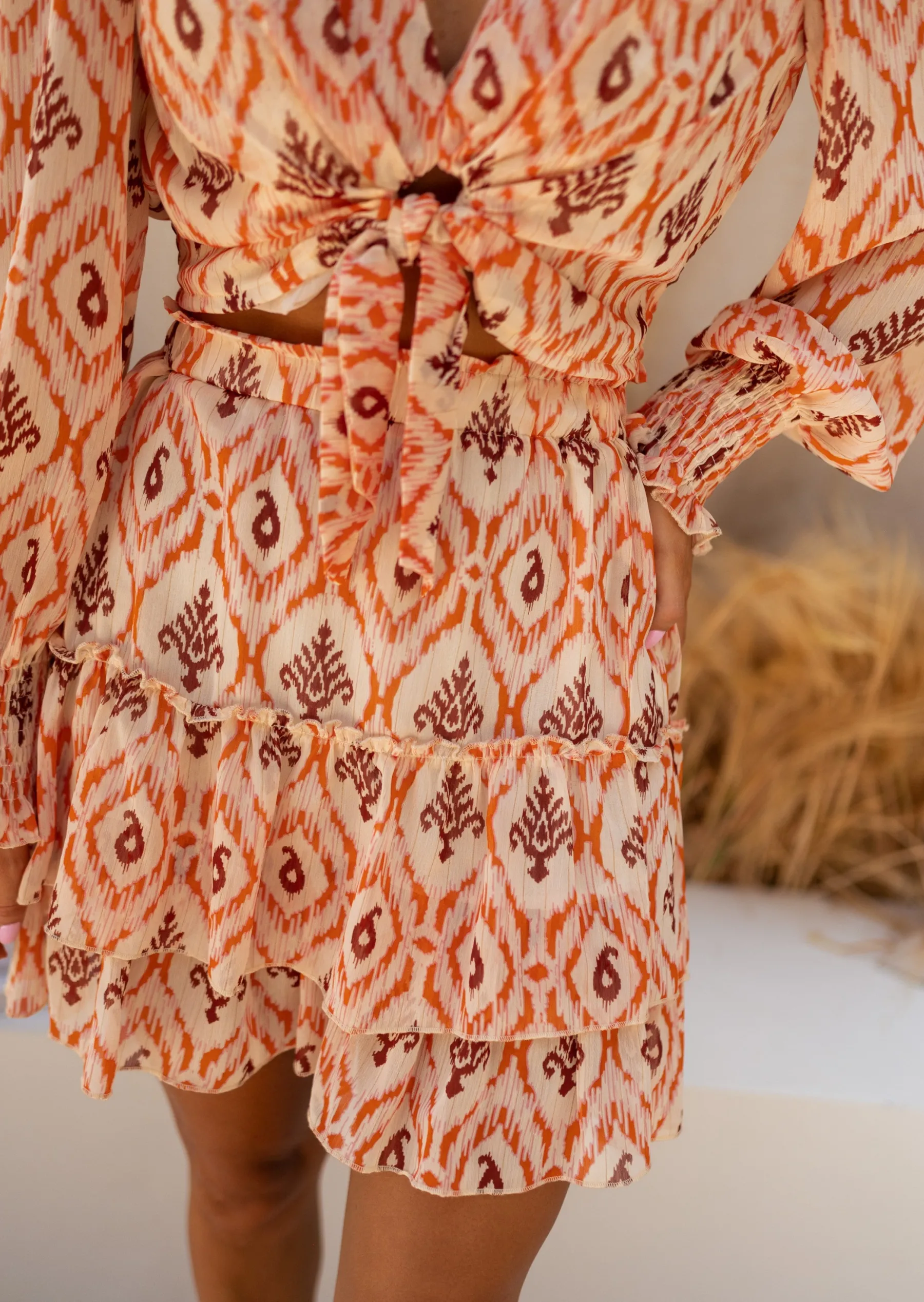 Jupes & Shorts-EASY-CLOTHES Jupe Lush à Motifs | Orange & Brune | Vêtements Femme | Easy Clothes Orange et brune à motifs