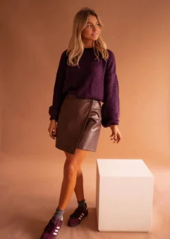 Jupes & Shorts-EASY-CLOTHES Jupe Maeva - Couleur Chocolat - Simili CuirEasy Clothes Chocolat