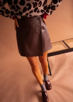 Jupes & Shorts-EASY-CLOTHES Jupe Maeva - Couleur Chocolat - Simili CuirEasy Clothes Chocolat