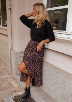 Jupes & Shorts-EASY-CLOTHES Jupe Mi Longue London - Noire Avec Motifs - FluideEasy Clothes Noire