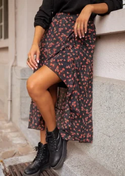 Jupes & Shorts-EASY-CLOTHES Jupe Mi Longue London - Noire Avec Motifs - FluideEasy Clothes Noire