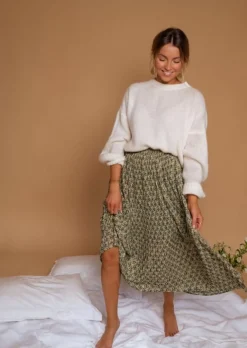 Jupes & Shorts-EASY-CLOTHES Jupe Moriane Verte à Motifs | Tenue Femme Été | Easy Clothes Verte à motifs