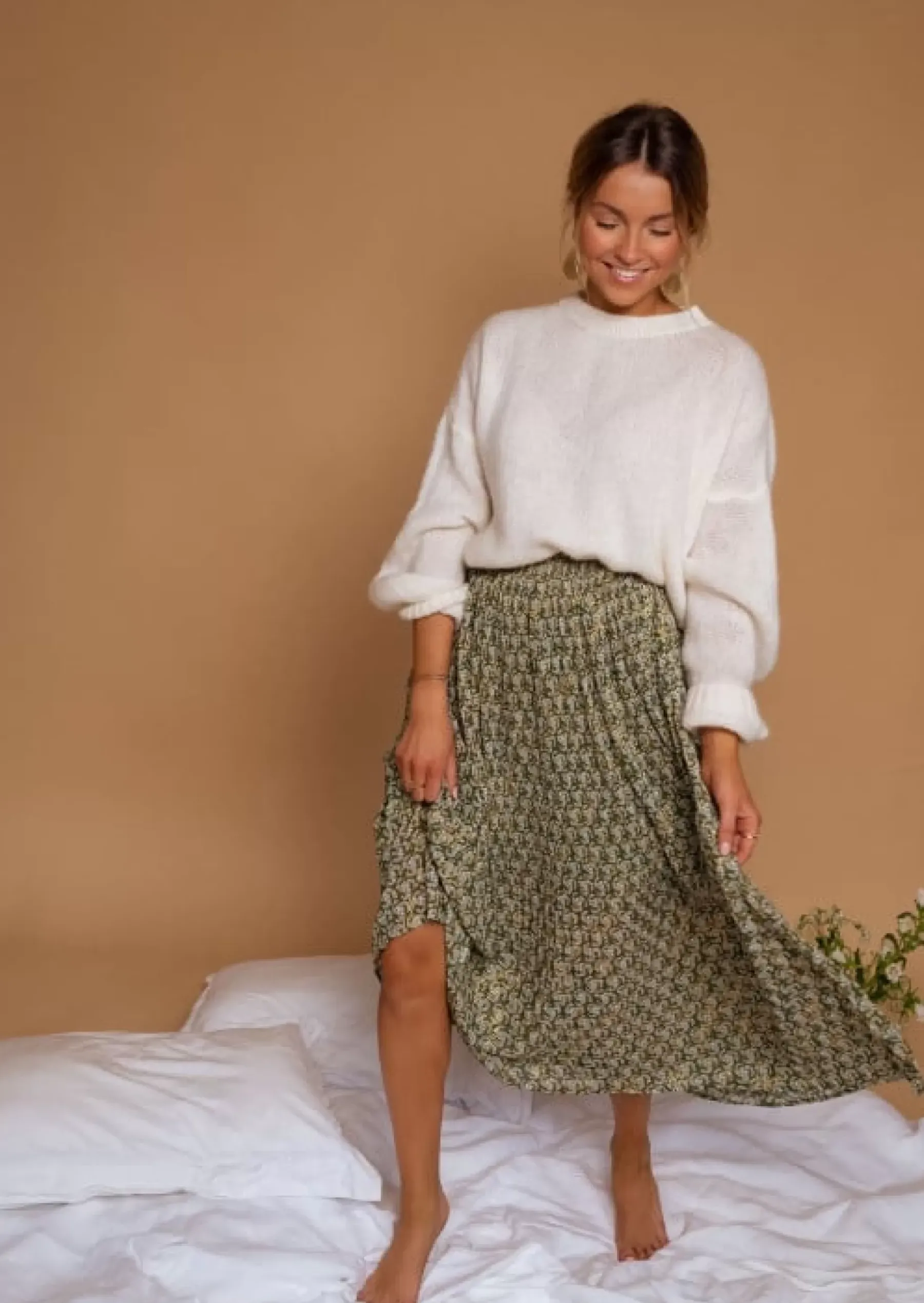 Jupes & Shorts-EASY-CLOTHES Jupe Moriane Verte à Motifs | Tenue Femme Été | Easy Clothes Verte à motifs