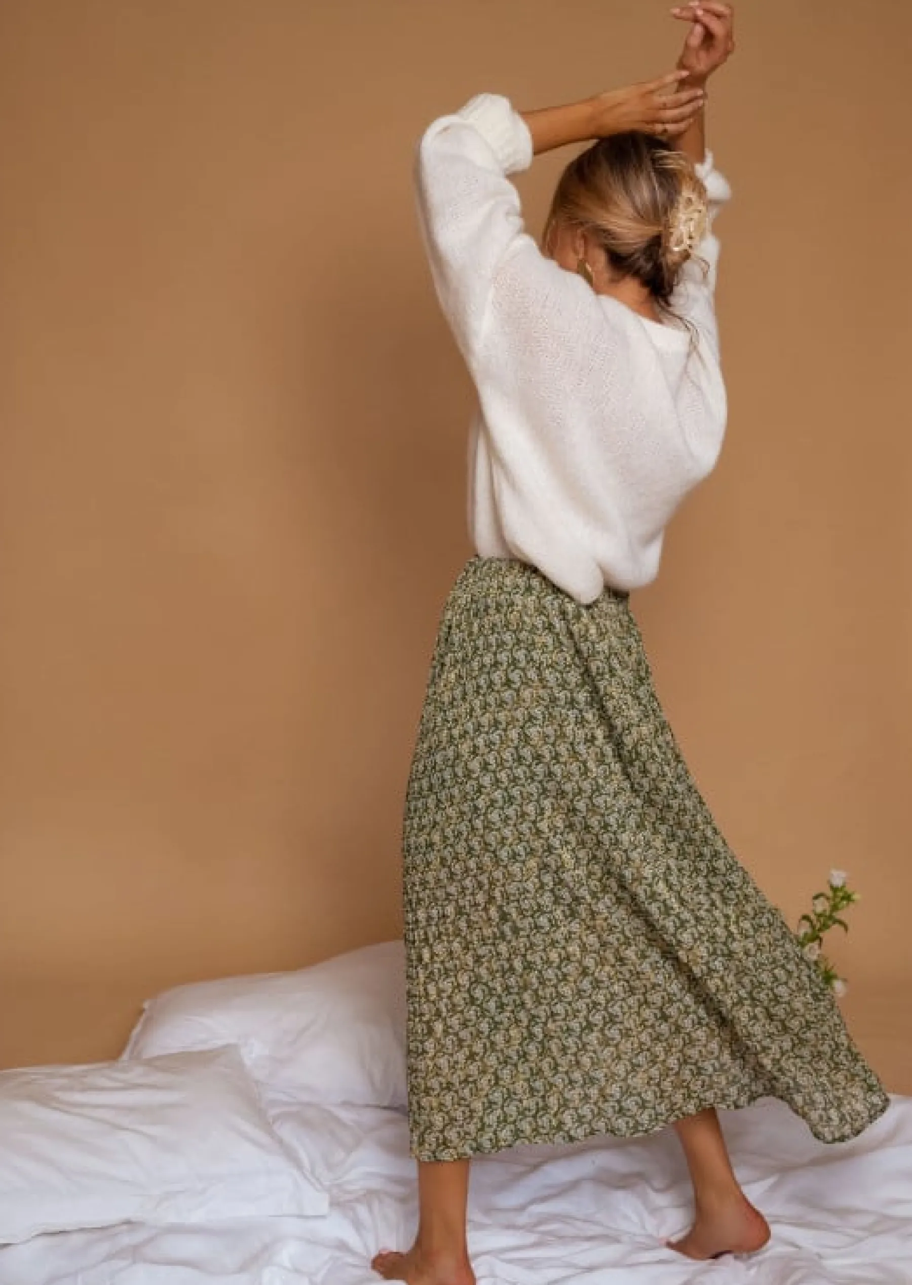Jupes & Shorts-EASY-CLOTHES Jupe Moriane Verte à Motifs | Tenue Femme Été | Easy Clothes Verte à motifs